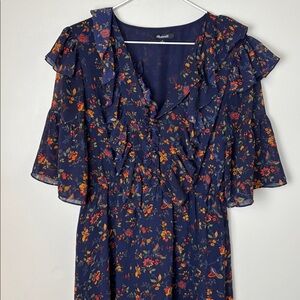 Madewell Navy Ruffle Floral Long Sleeve Dress - 4